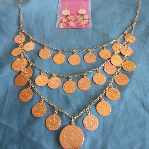 Handmade necklace and earrings set, new, copper-zinc alloy