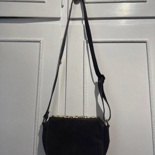Leather shoulder crossbody bag with natural pony skin fur like new
