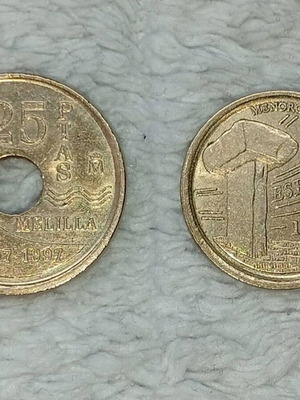 Spanish coins used, 2 pcs 5 and 25 pesetas 1997