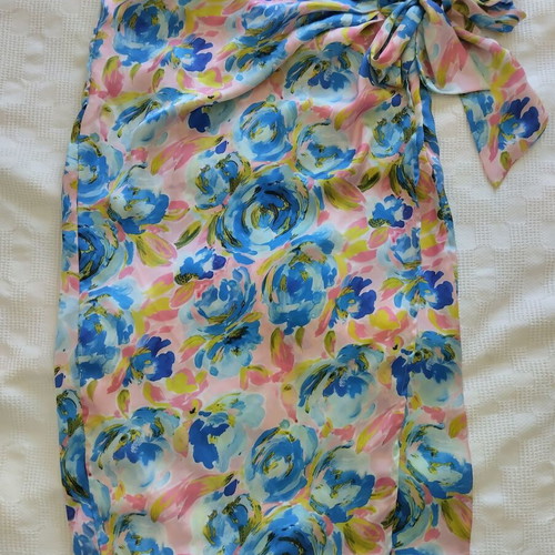 Vila satin floral midi skirt like new, small medium, pink multicolor
