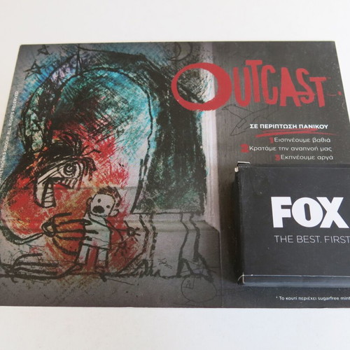 Outcast promotional mints in metal box from 2016 premiere