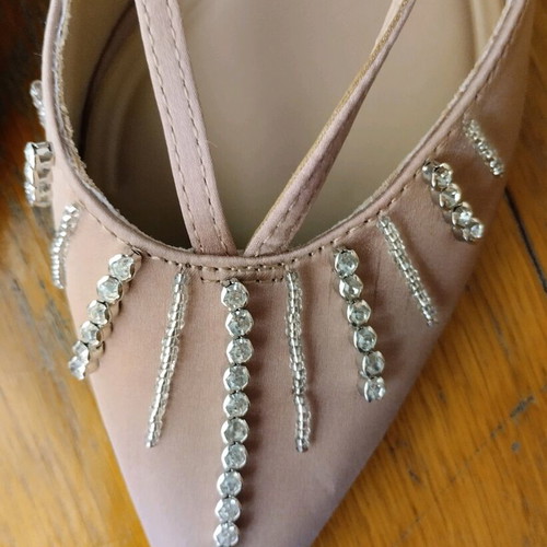 Zara satin nude pumps with rhinestones, size 36, like new