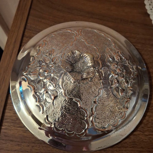 Silver-plated footed fondue pot