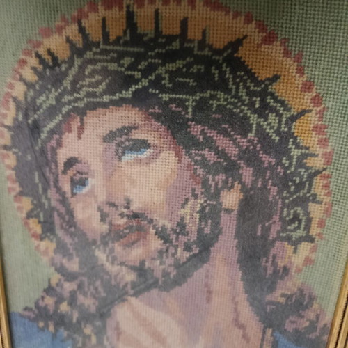 Christ Embroidery in Frame like new 42cm x 26cm