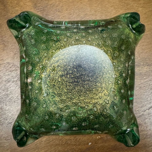 Murano bowl green like new with gold dust vintage 1930