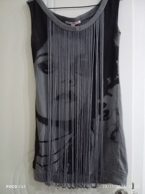 Short dress with fringes like new, gray and black, size S