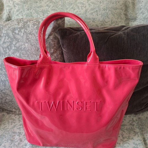 Twinset shoulder bag new, large red and pink with embossed letters