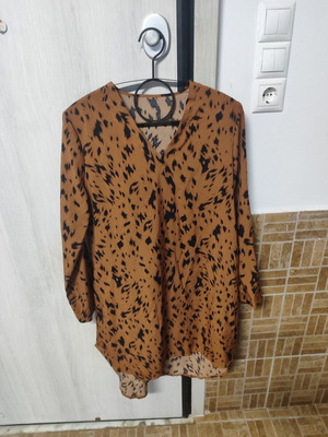 Women's brown animal print blouse dress