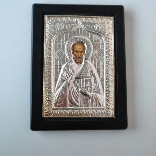 Saint Nicholas Icon silver 950, new, Byzantine style
