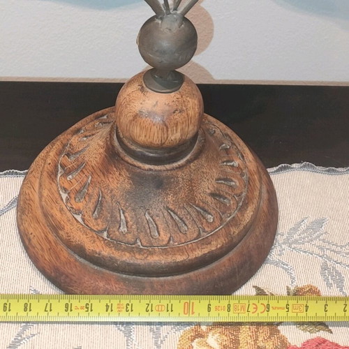 Wooden carved rotating tabletop mirror used vintage