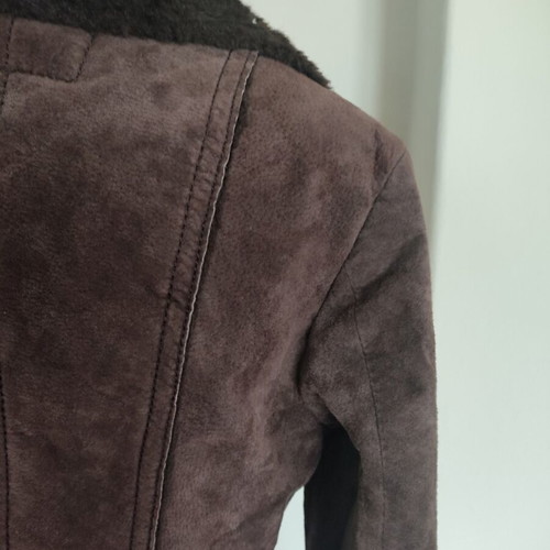 Zara brown long leather coat like new with synthetic fur lining
