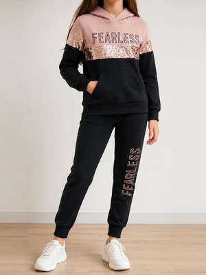 Frenzy girls' set Fearless sweatshirt and pants new, salmon black, size 16