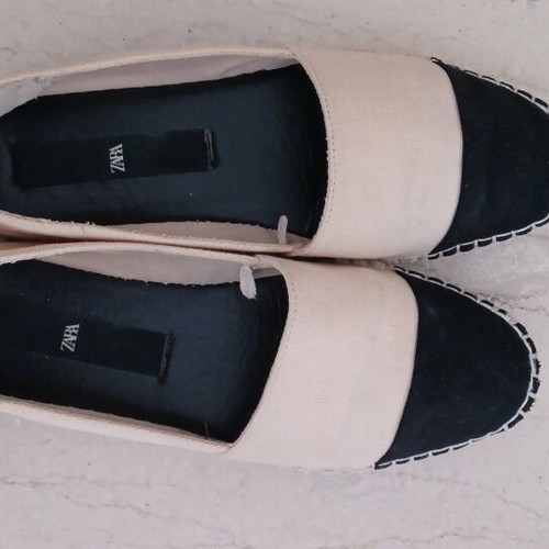 Women's Fabric Beige and Black Suede Shoes like new size 38.5