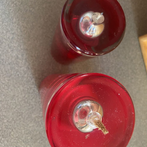 Krosno oil lamps, blown glass, modern design, set of 2
