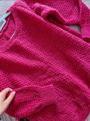 Mohair knitted sweater handmade women's pink, size OS, new