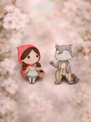 Wooden earrings Little Red Riding Hood and wolf new, multicolored