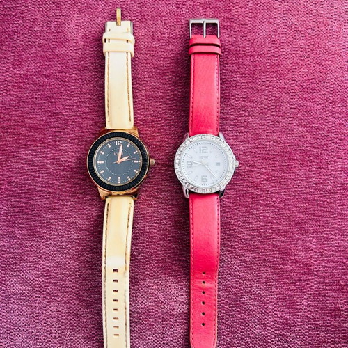 Loisir and Esprit watches used with pink and white straps
