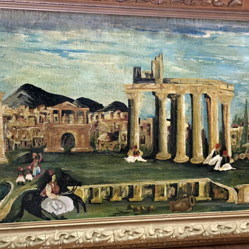 Philhellenic painting used on large plywood panel