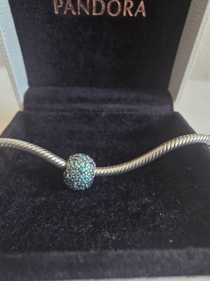 Pandora Pavé Lights charm used, teal silver 925 with cubic zirconia