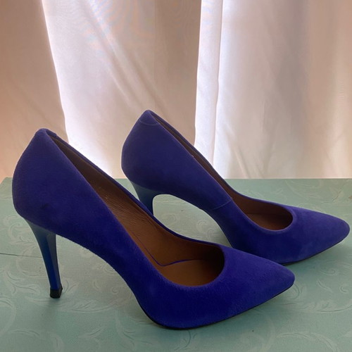 Suede Gianna Kazakou pumps blue electric, worn once, size 39, 8cm heel