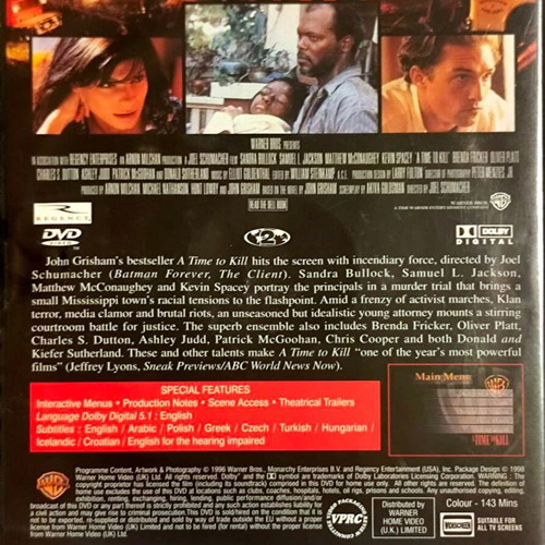 A Time to Kill DVD used thriller crime movie with Sandra Bullock