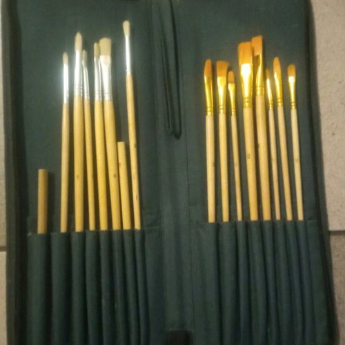 Painting brushes and pencils with case like new
