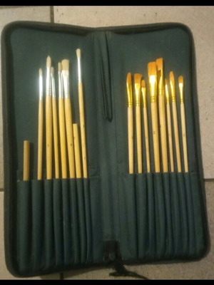 Painting brushes and pencils with case like new