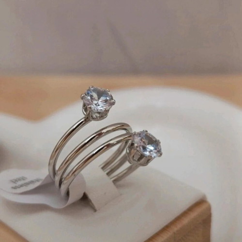 Steel ring with small diamonds new, sizes 16 to 19, silver
