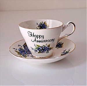Heritage Regency Φλιτζάνι Καφέ με το Πιατάκι Σετ "Happy Anniversary" Bone China Vintage England #01513
