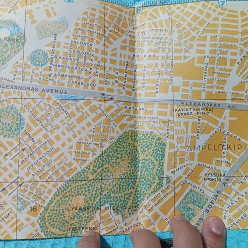 Vintage Athens Map Vellios Edition used, 1950s-60s