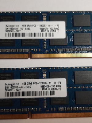Μνήμες RAM Kingston 8GB (2x4GB) DDR3 1600MHz SODIMM μεταχειρισμένες