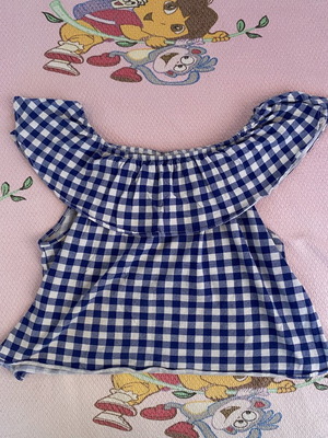 Blue and white gingham off-the-shoulder ruffle top Zara like new, cotton