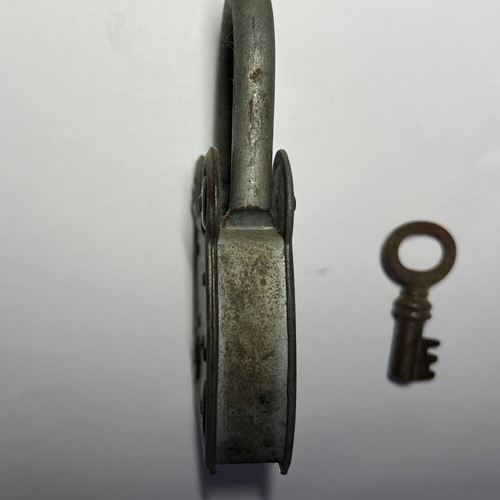 Antique French 4 Gorges Padlock used, functional with key