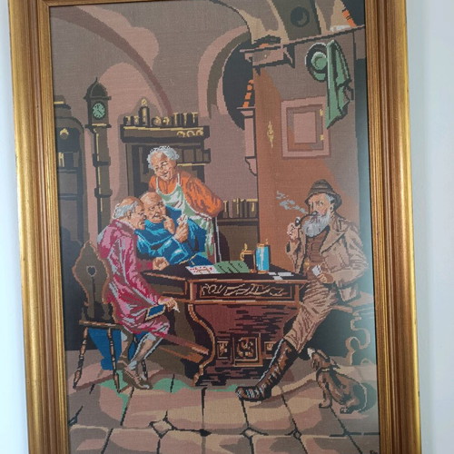 Vintage Large Gobelin Embroidery Painting used, 109x80cm