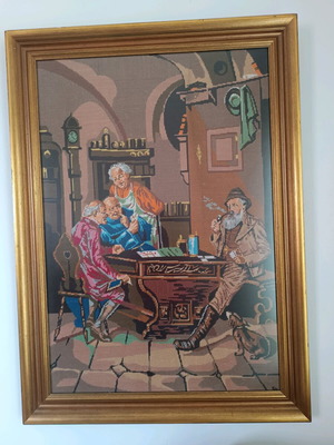Vintage Large Gobelin Embroidery Painting used, 109x80cm