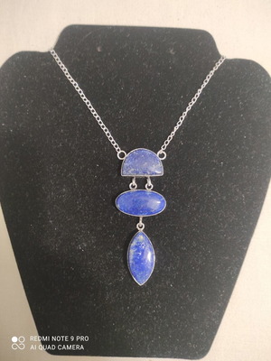 Silver Necklace with Lapis Lazuli Stone new, 45 cm chain