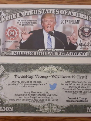 Fake Banknote 1,000,000 Dollars USA Trump Donald President 2017 new