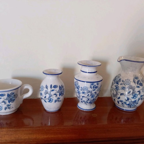 Handmade clay decorations jug, two vases and cup