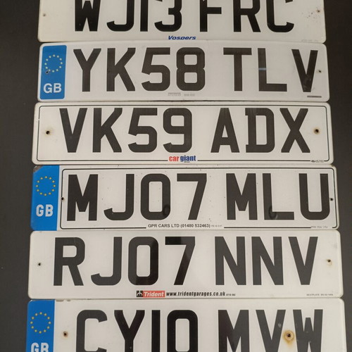 Collectible English car license plates used, set of 6