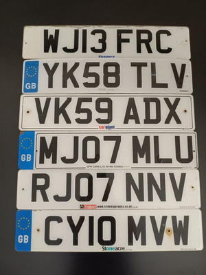 Collectible English car license plates used, set of 6