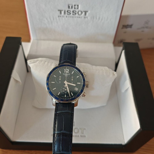 Tissot Quickster Chronograph men's watch, blue dial, leather strap