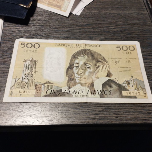 500 French francs used with Pascal portrait