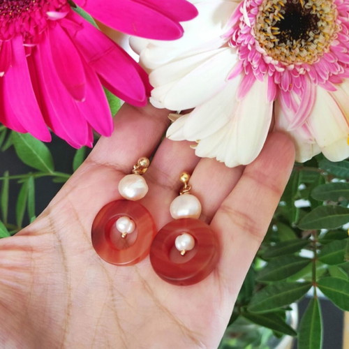 Agate and Freshwater Pearl Drop Earrings new, handmade