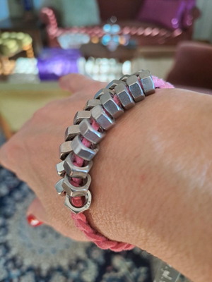 Love God fashion bracelet new, leather with chunky chain pink
