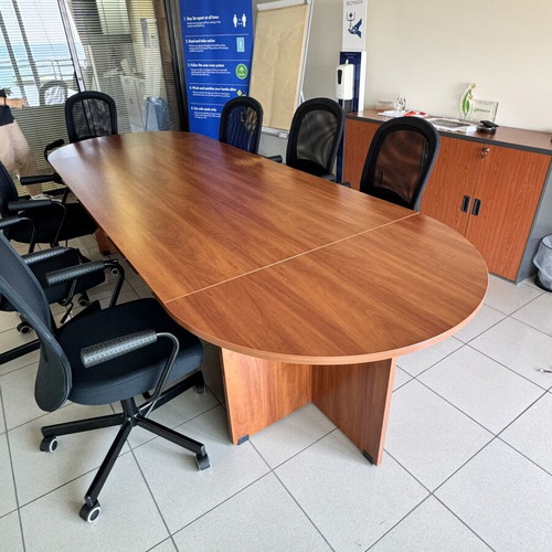 Meeting table like new 3.10x1.10 m with 6 chairs, cherry or apple wood finish