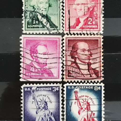 Liberty series USA stamps 1954 & 1958 like new, set of 6