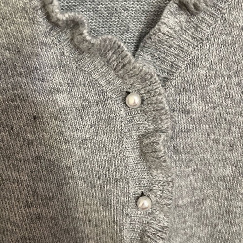 Women's gray cardigan with ruffles and pearl buttons new, one size