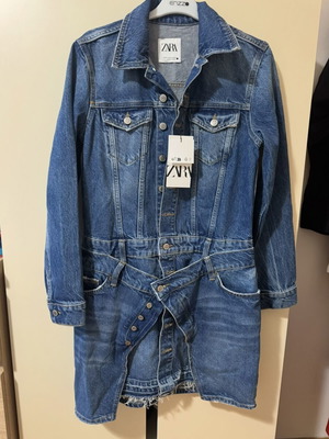Zara μακρυμάνικο τζιν φόρεμα καινούργιο, μέγεθος small/medium, μπλε