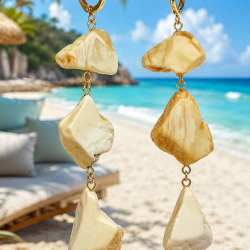 Royal White Baltic Amber Earrings, 24K Gold Silver 925