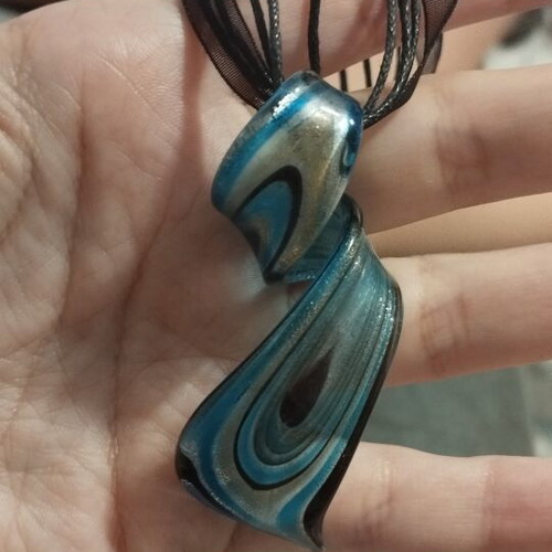 Handmade Murano Style Glass Pendant Blue Gold